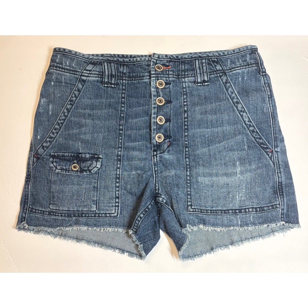Pilcro The Wanderer Denim Shorts Womens 32 Blue Button Fly Raw Hem Anthropologie